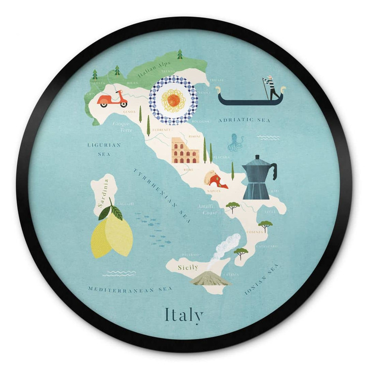 Poster Karte von Italien - Rivers - Rund - WA409661