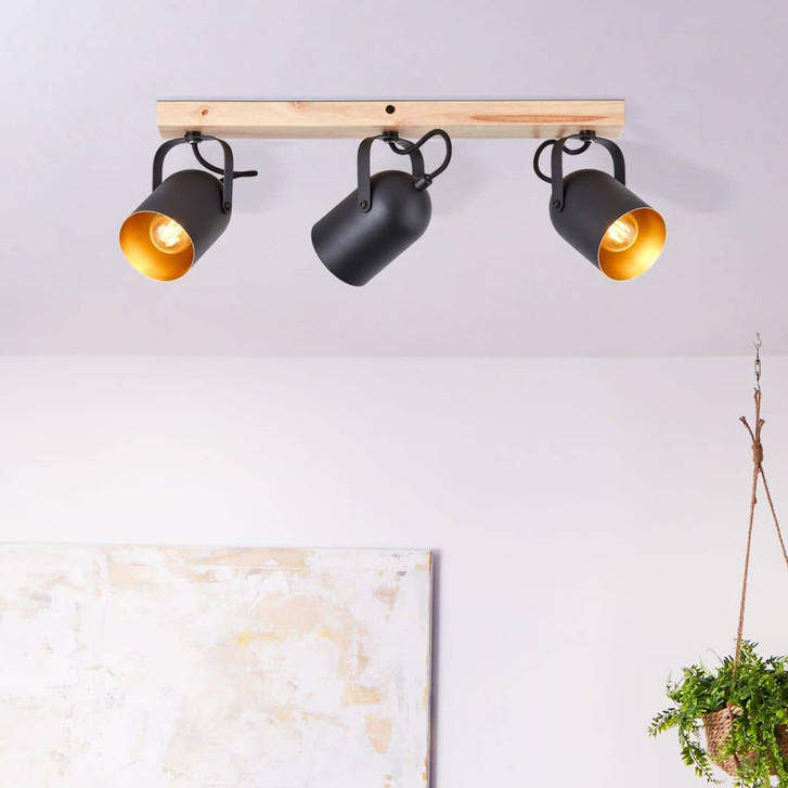 Spotbalken Sebastian, gold, 17.5 x 57.5 cm, Holz Lampe - WA438926