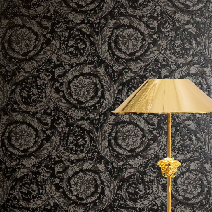 Versace Vliestapete Barocco Neo Klassik Floral Ranken Grau Schwarz elegant - WA506920