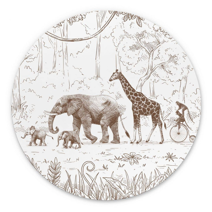 Wandbild Dschungel-Parade mit Tieren - Kikki Belle - Rund - Alu-Dibond - WA422554