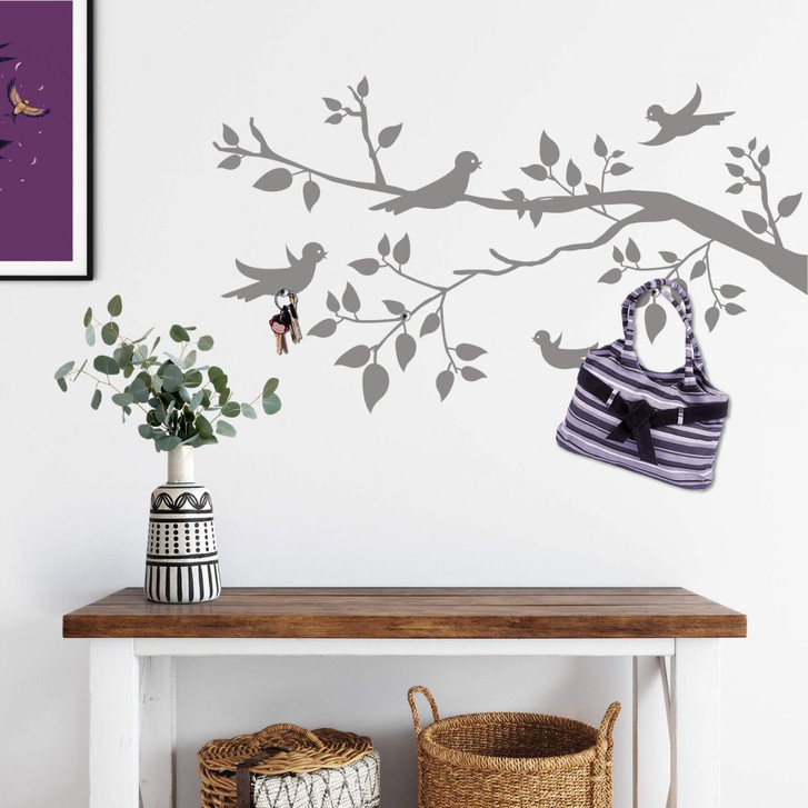 Wandtattoo Zweig mit Vögelchen + Haken (inklusive 3 Bullet) - WA221987
