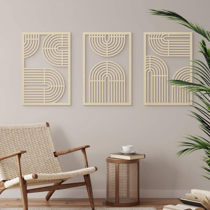 3D Holz-Wandpaneele Regenbogen - geometrisch (3-teilig) - Pappel - WA344195