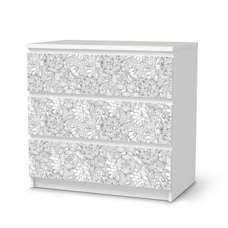 Klebefolie IKEA Malm Kommode 3 Schubladen - Flower Lines 2 - CR109783