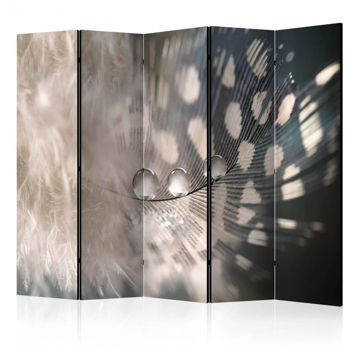 Paravent, Raumteiler freistehend, Trennwand - Elegante Feder, 5-teilig - 225 x 172 cm - WA453498