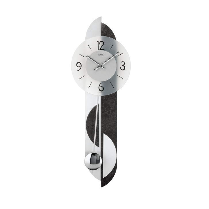 Pendelwanduhr Holzgehäuse Schiefer/Aluminium-Applikation - UG100888