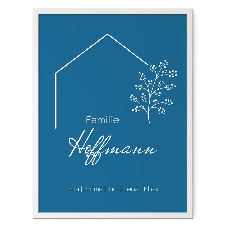 Personalisierbares Poster Familie Haus - blau - WA486853