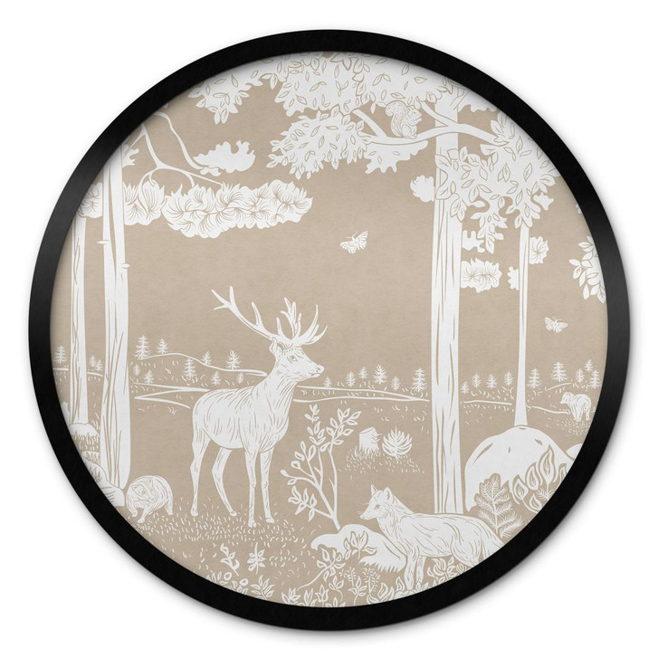 Poster Herbstlicher Wald mit Hirschen und Füchsen - Braun - Kikki Belle - Rund - WA437320