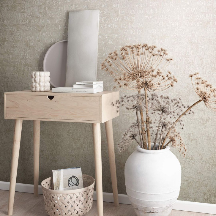 Vliestapete mit Buchstaben und Zahlen beige Grafisch - WA451324