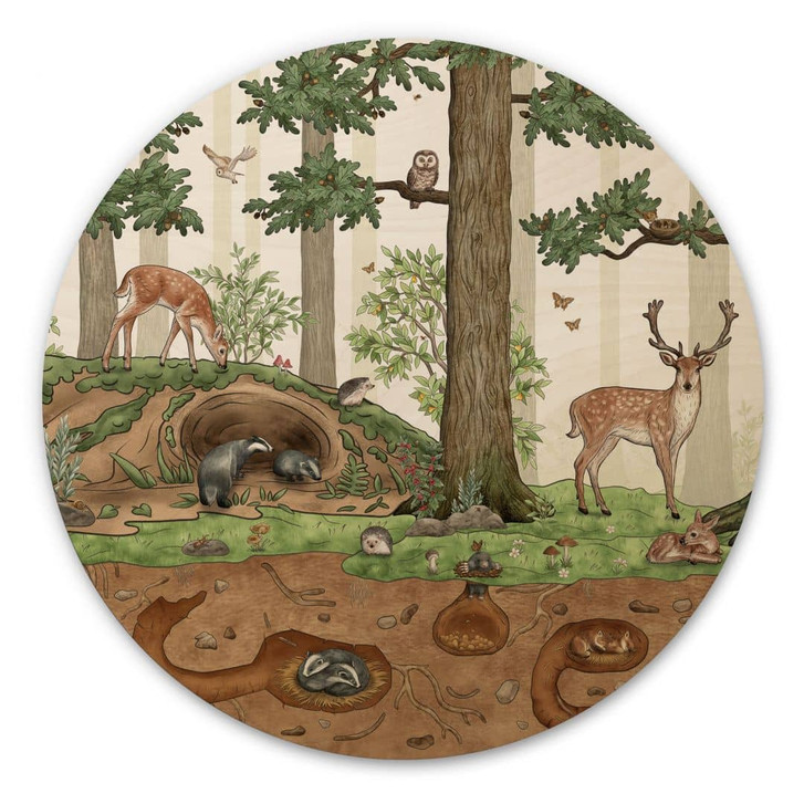 Holzbild Wimmelbild Waldtiere - Kikki Belle - Rund - WA495470