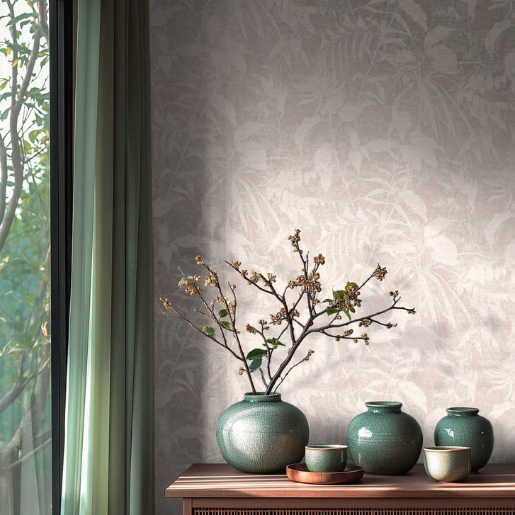 Pflanzen-Tapete Weiss Rosé – Naturmotiv zart strukturiert – Vliestapete modern - WA465506