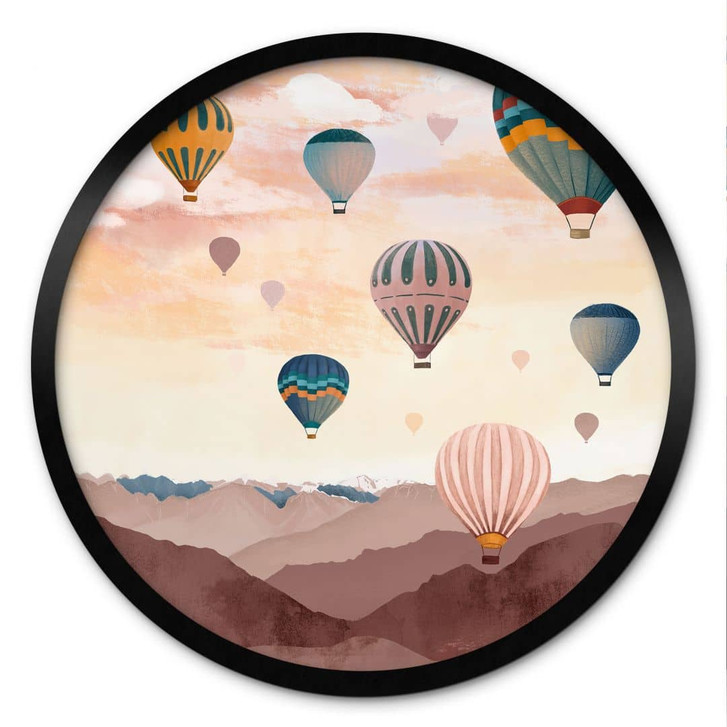 Poster Hoch hinaus mit den Heissluftballons - Goed Blauw - Rund - WA473464