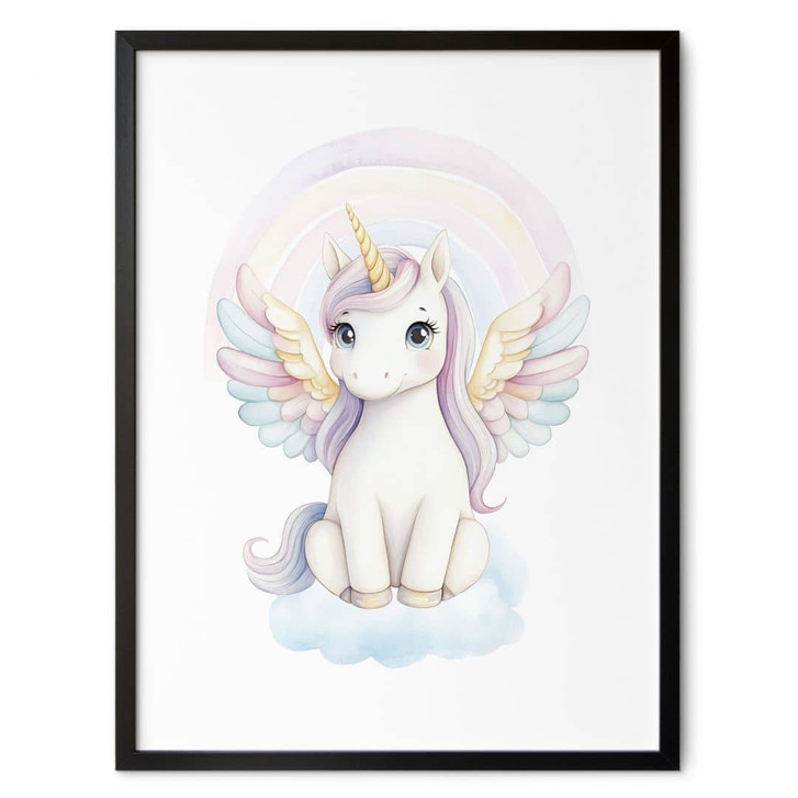 Poster Pastell-Einhorn mit Regenbogen | Magisches Fabelwesen für Kinder - WA499132