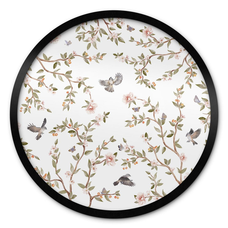 Poster Rosenstrauch mit Vögeln - Kikki Belle - Rund - WA427828