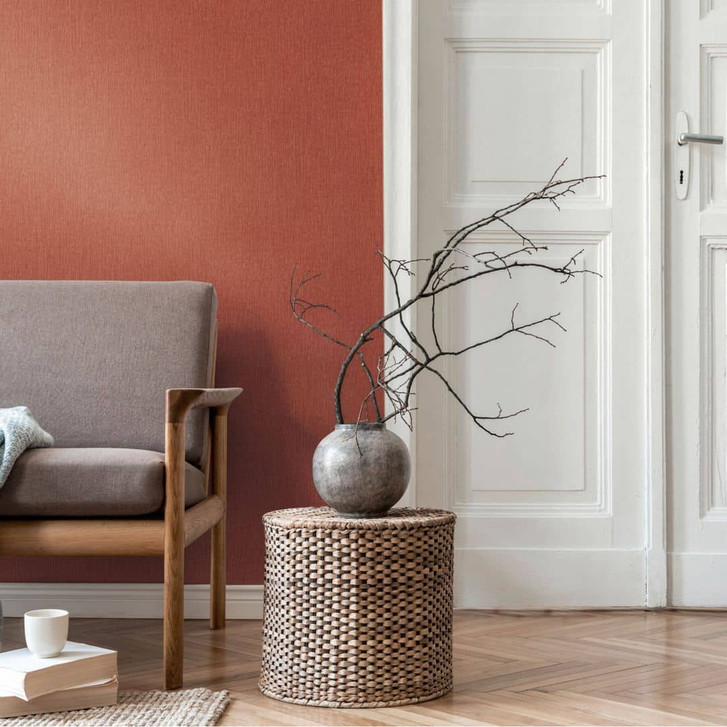 Unitapete Leinenstruktur Terrakotta Orange – Vliestapete textilartig matt - WA459102
