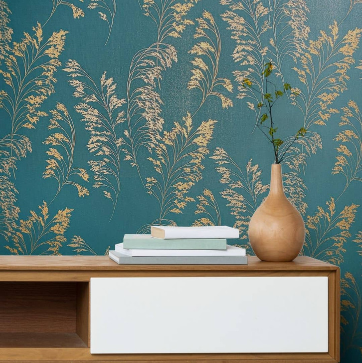 Vliestapete mit sanftem Blattmotiv grün, silber Floral - WA446261
