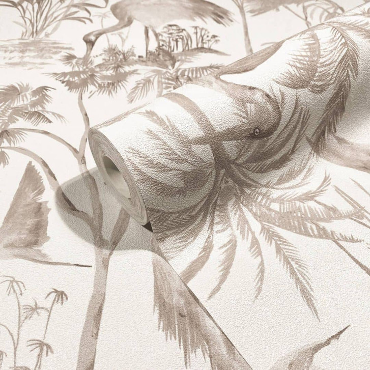 Vliestapete mit Schwänen und Pflanzen weiss, braun Floral - WA450978