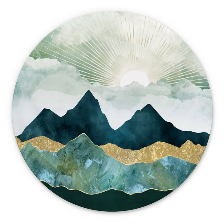 Wandbild Sonnige Landschaft in Blau und Gold - SpaceFrog Designs - Alu-Dibond - Rund - WA422798