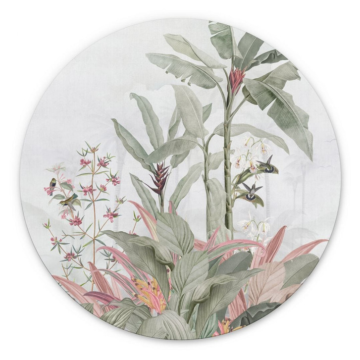 Wandbild Tropische Idylle mit Kolibri Blau - Bloomery Decor - Alu-Dibond Rund - WA491771