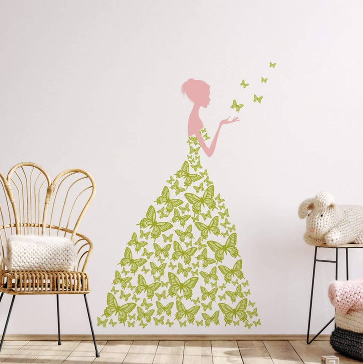 Wandsticker Lady with butterflies - green - WA201358