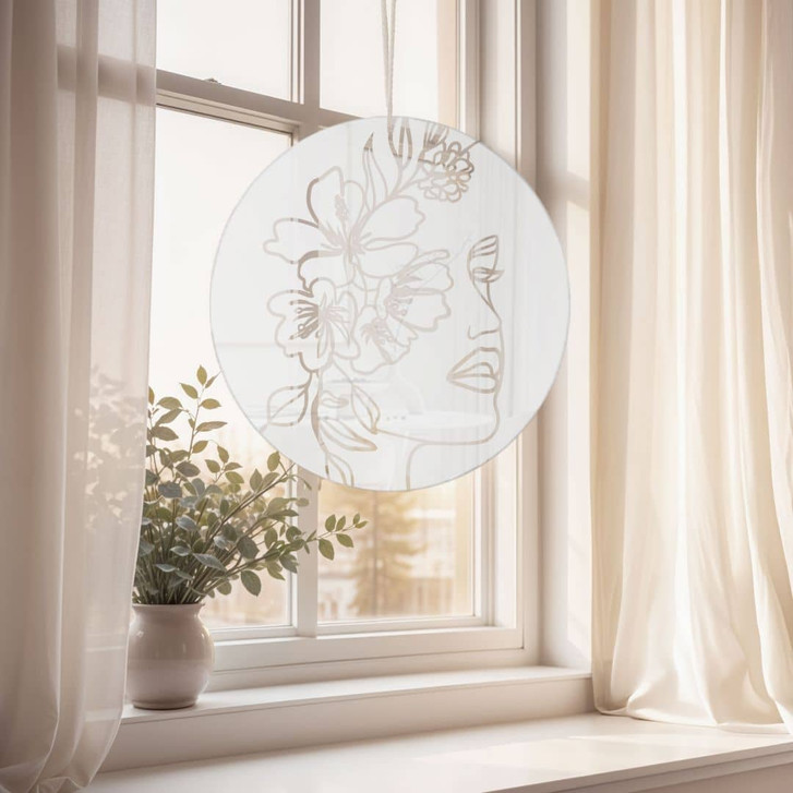 Acrylglasbild, Fensterbild zum Aufhängen Gesicht Floral - Rund - WA393281