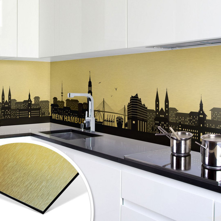 Küchenrückwand - Alu-Dibond Goldeffekt - Mein Hamburg - WA234118
