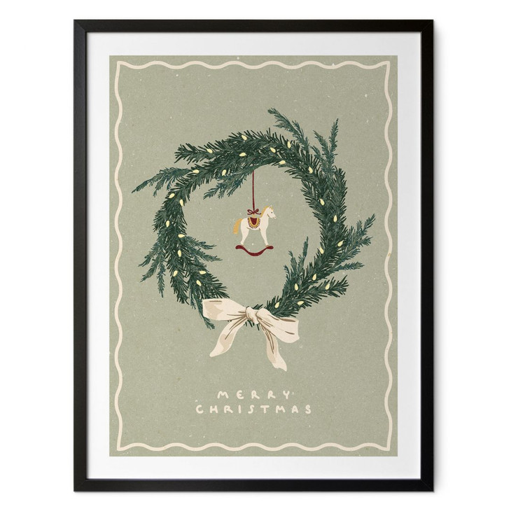 Poster fürs Wohnzimmer - Weihnachtskranz mit Schaukelpferd - NKTN - WA498036