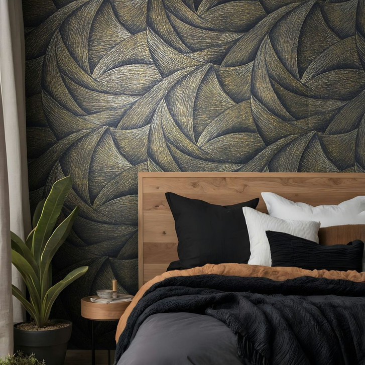 Vliestapete in Schwarz, Gold 3D-Optik Wellen Grafisch Modern - WA450754