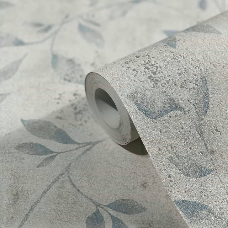 Vliestapete mit Blattmotiv und Metallic Effekt Greige Floral - WA507823