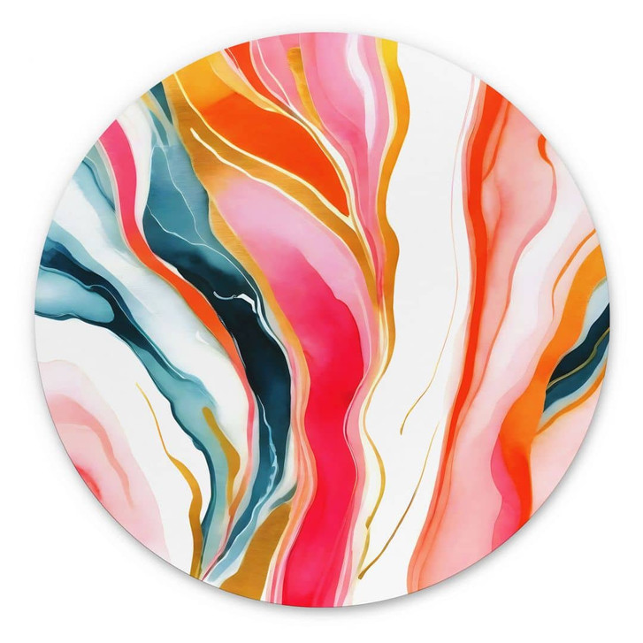 Wandbild Bunte Marmorierung abstrakt - Gokhale - Rund - Alu-Dibond - WA422156