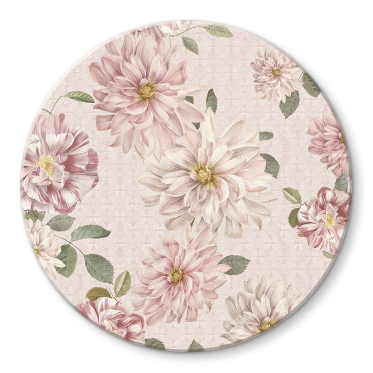 Glasbild Dahlien Shabby Chic Rosa - Bloomery Decor - Rund - WA471800