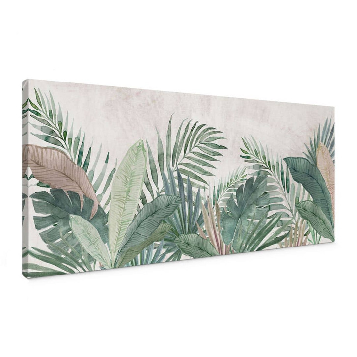 Leinwandbild Dschungel-Blätter Grün Aquarell - Bloomery Decor - Panorama - WA482588