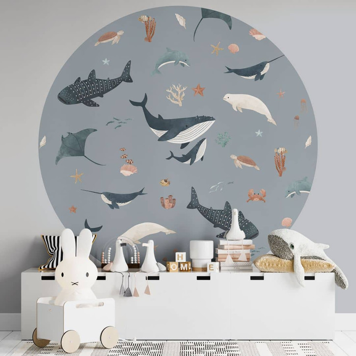 Fototapete Maritime Unterwasserwelt - Wale und Meerestiere - Kikki Belle - Rund - Selbstklebend/Vlies - WA432237