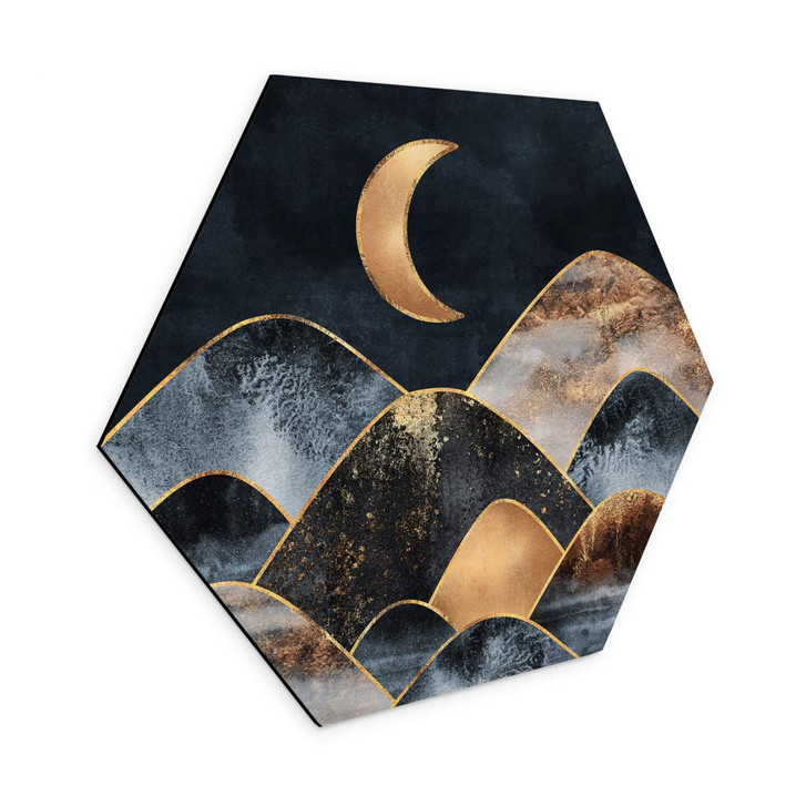 Hexagon Wandbild Fredriksson - Berge im goldenen Mondlicht - Alu-Dibond - WA354719
