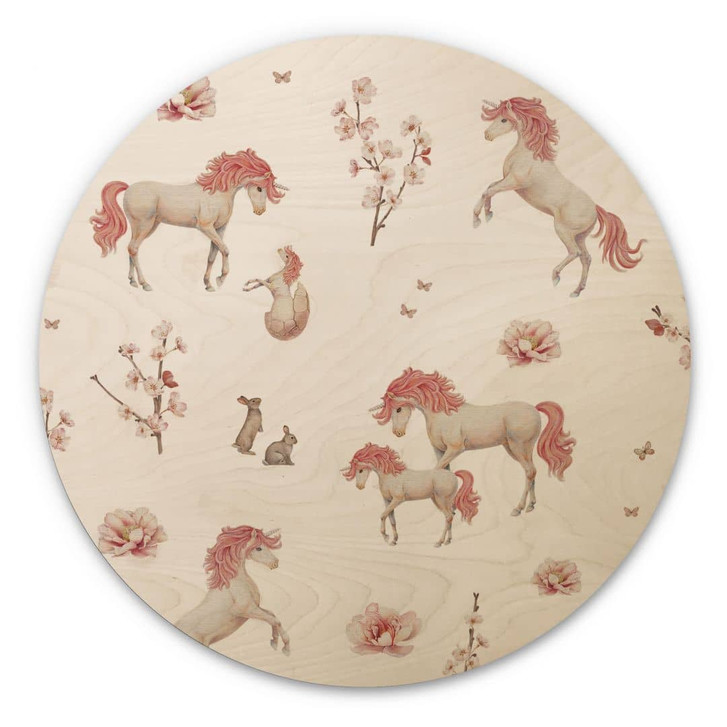 Holzbild Einhorntraum im Blütenland - Kikki Belle - Rund - WA432488