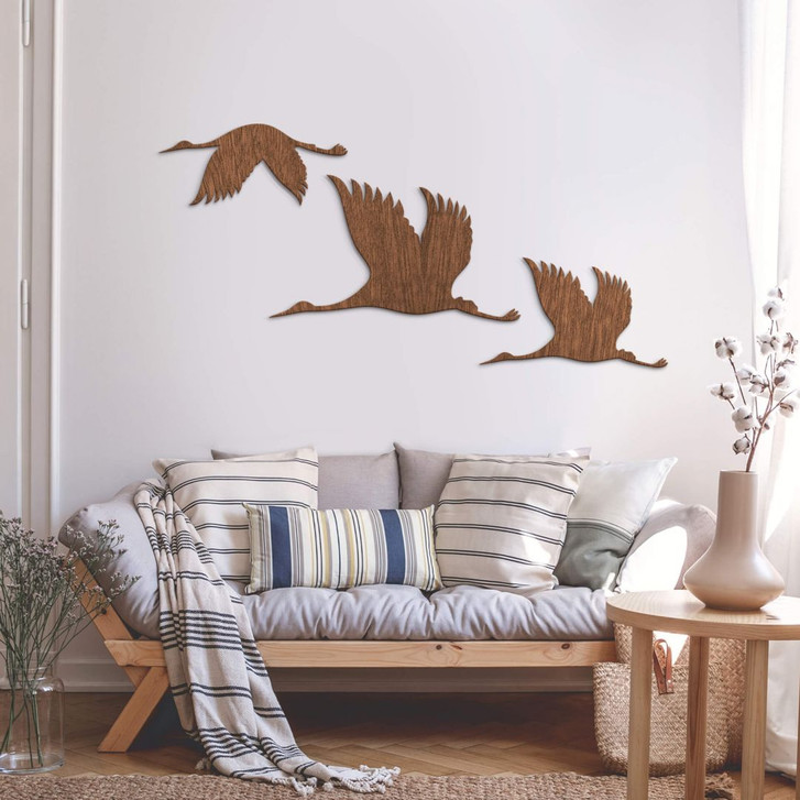 Holzkunst Mahagoni - Kraniche - Vogelschwarm 01 - WA245369