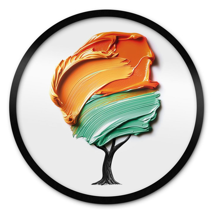 Poster Baum mit oranger und grüner 3D-Krone - Mielu - Rund - WA460222