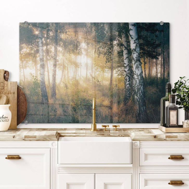 Spritzschutz Sonnenschein im Birkenwald - Kado - WA429009