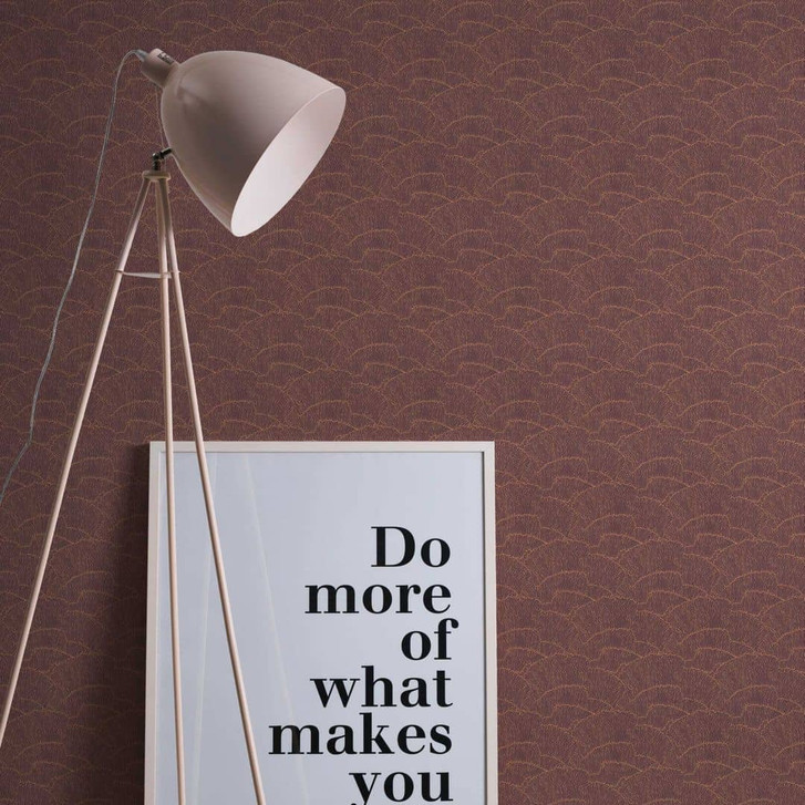 Tapete mit Grafik Wellenmuster Rot Gold - Vliestapete mit Metallic-Effekt - WA396468