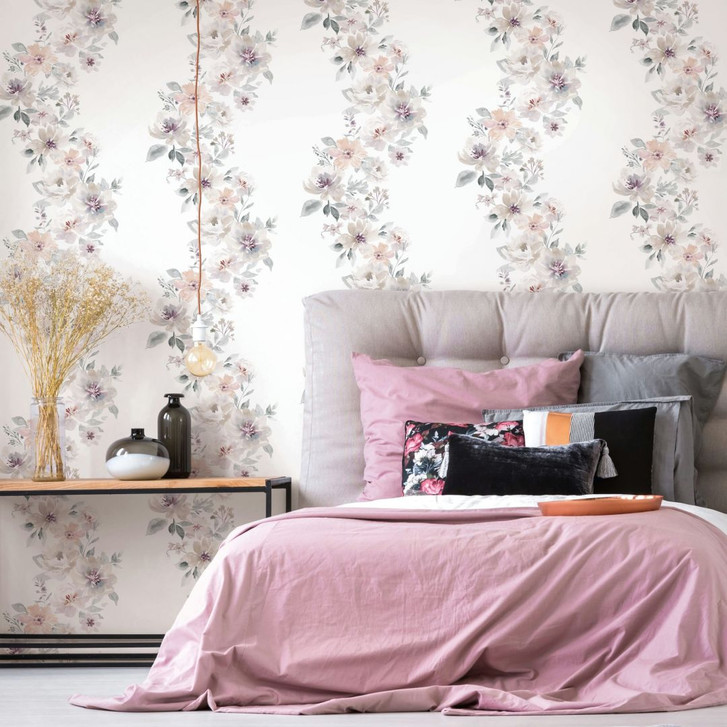 Vliestapete Blumen Floral Natur, Romantisch matt in Weiss Grau Beige - WA508959