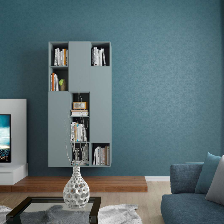 Vliestapete in moderner, feiner Struktur blau, grün Uni - WA444305