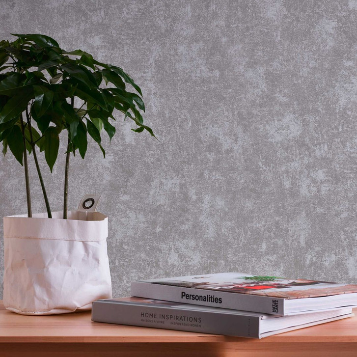 Vliestapete Silber Grau - Metallic-Tapete in Putzoptik - Industrial Stil für Wohnzimmer - WA396011