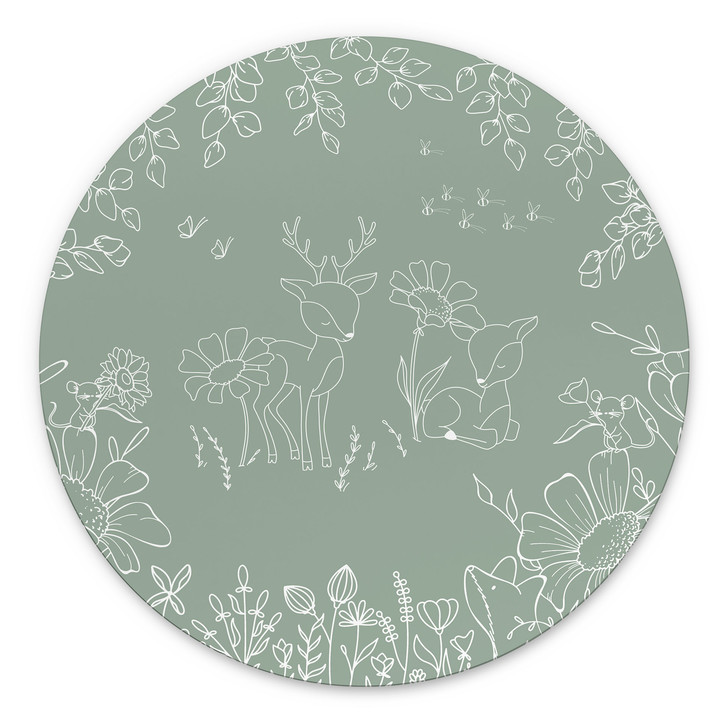 Wandbild Zwei Rehe auf der Blumenwiese - Oliver Robins - Alu-Dibond - Rund - WA513637
