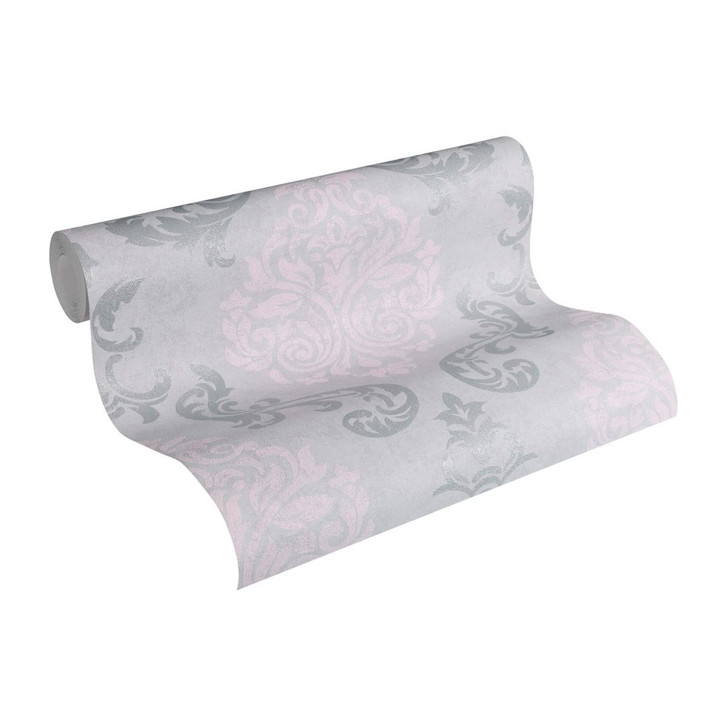 A.S. Création Vliestapete Memory Barocktapete mit Ornamenten Glitzereffekt grau, metallic, rosa - WA224918