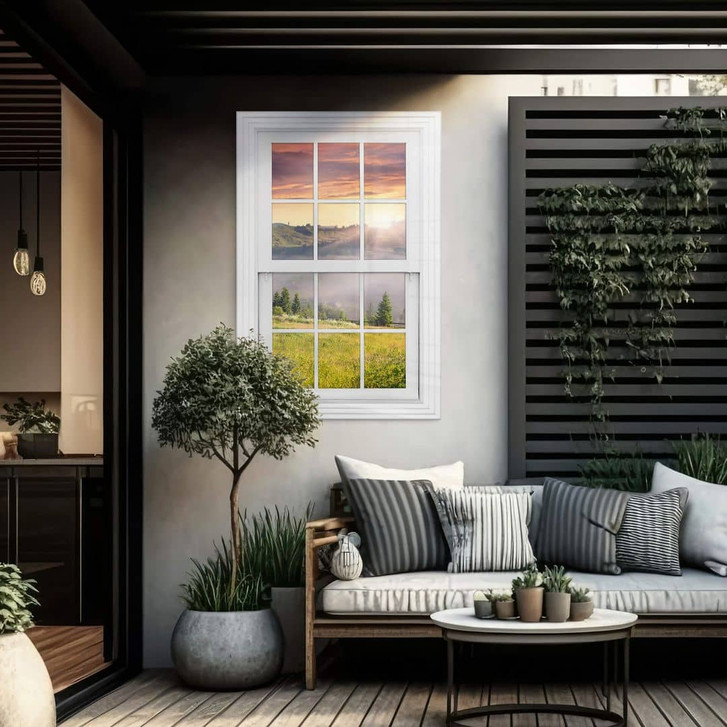 Acrylglasbild 3D Fenster - Bergtal im Nebel - WA351345