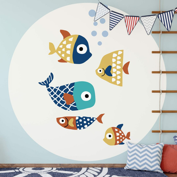 Fototapete Kubistika - Bunte Fische - Rund - Selbstklebend/Vlies - WA308914