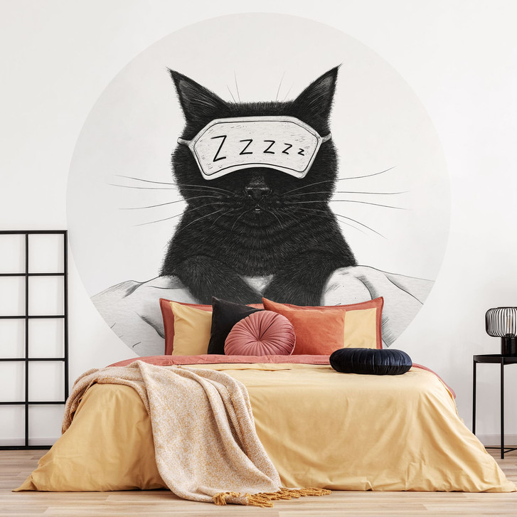 Fototapete Schwarze Katze mit Schlafmaske - Korenkova - Rund - WA516603