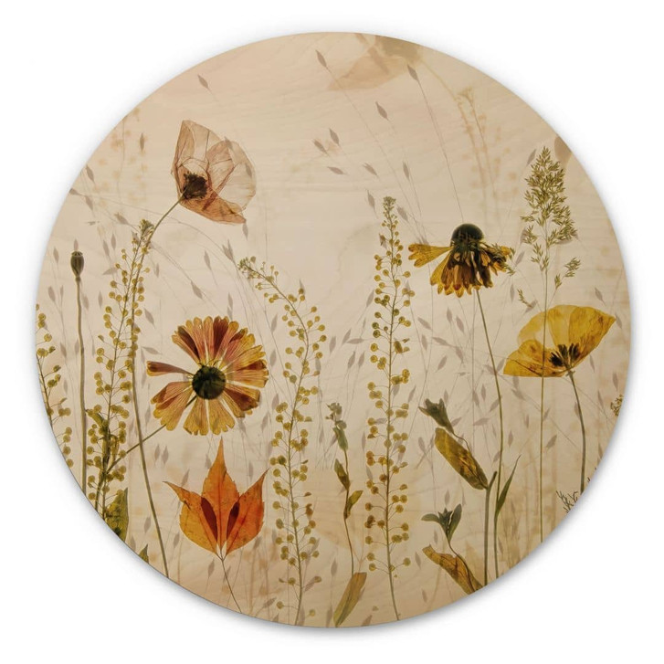Holzbild Wilde Wiesenblumen im Sonnenlicht - Talen - Rund - WA432370