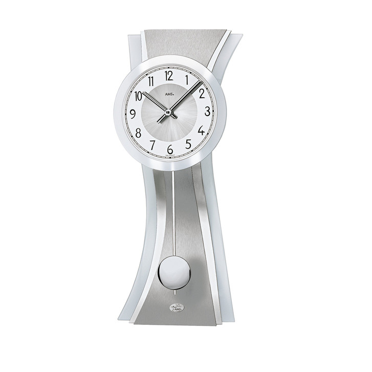 Pendelwanduhr Geschwungenes satiniertes Glas mit geschliffenem und verchromten Aluminium - UG100806