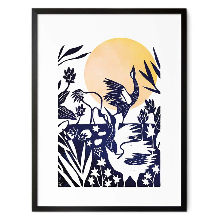 Poster Goed Blauw - Linolschnitt Kranich - WA337365