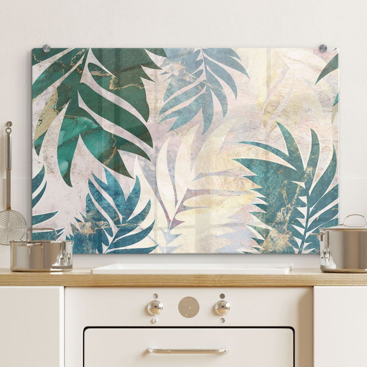 Spritzschutz Exotische Palmenblätter in Gold-grün - Manovski - WA486044